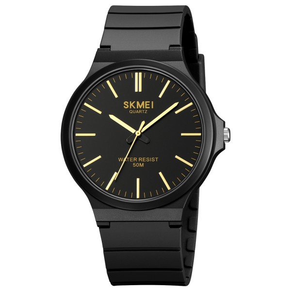 Мужские часы Skmei 2108BKGD Black-Gold с каучуковым ремешком и защитой 5 ATM