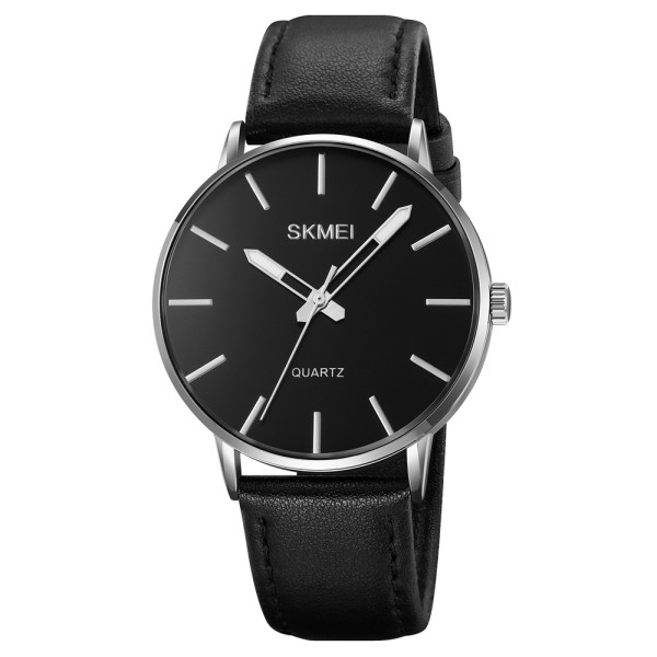 Чоловічий годинник Skmei 2074SIBK Silver-Black класичний з мінеральним склом та шкіряним ремінцем