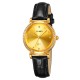 Женские часы Skmei 2072GD Gold в классическом стиле с золотистым циферблатом и черным кожаным ремешком