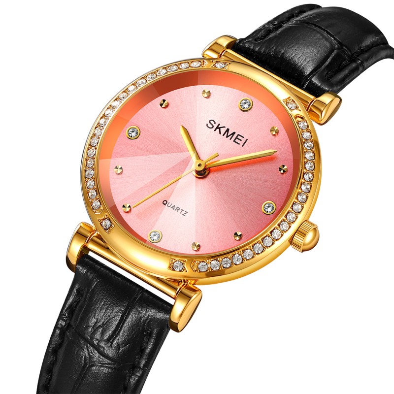 Жіночий годинник Skmei 2072PK Pink з рожевим циферблатом та шкіряним ремінцем