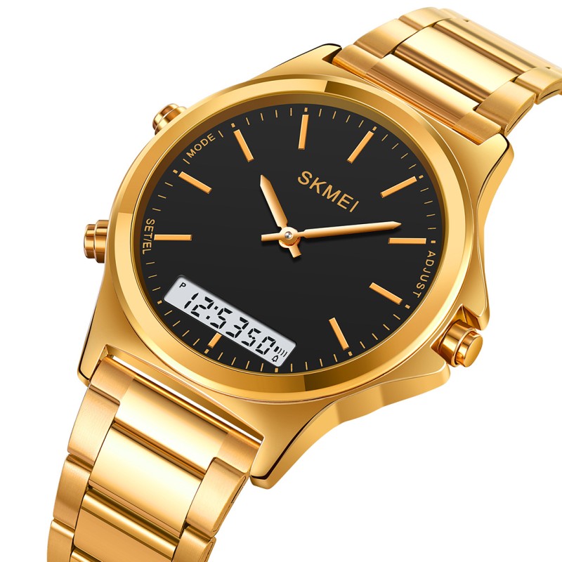 Наручний годинник Skmei 2120GDBK Gold-Black з комбінованим циферблатом та золотистим браслетом