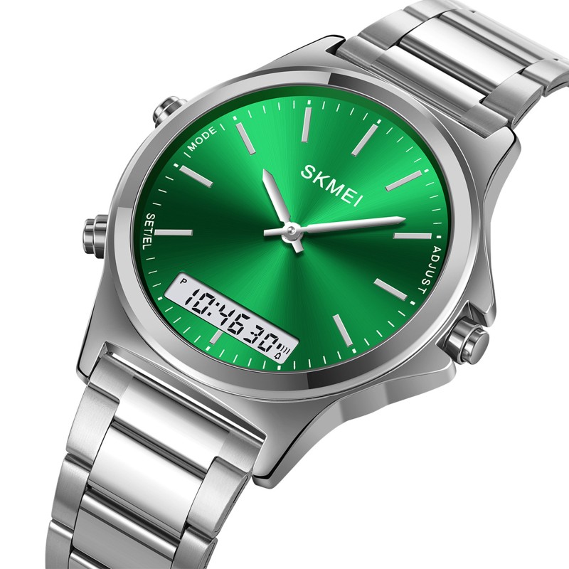 Наручний годинник Skmei 2120SIGN Silver-Green з комбінованим циферблатом та сталевим браслетом