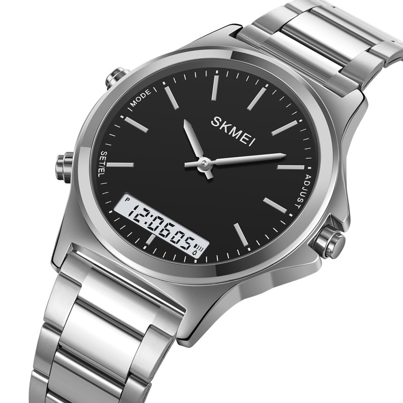Годинник Skmei 2120SIBK Silver-Black класичний унісекс зі стрілково-електронним циферблатом
