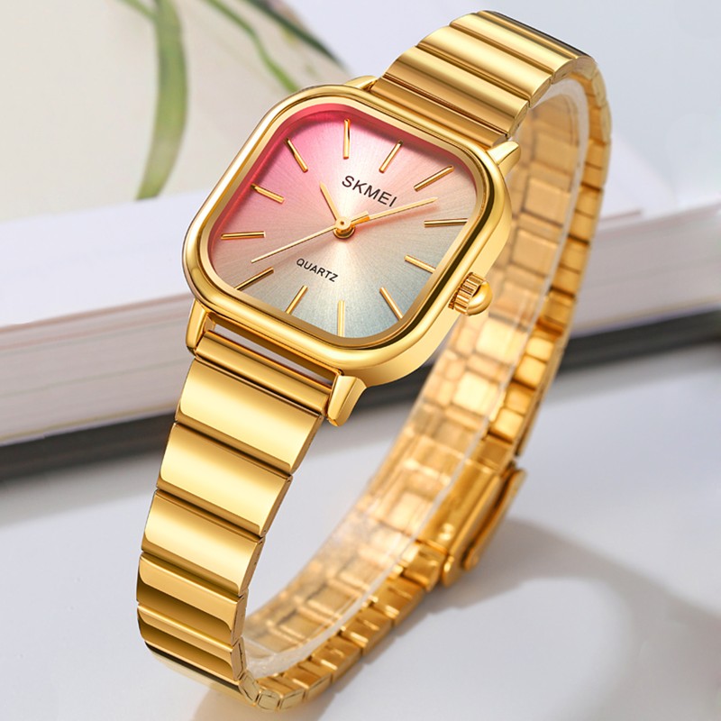 Женские классические часы Skmei 2190GD Gold с металлическим браслетом и минеральным стеклом