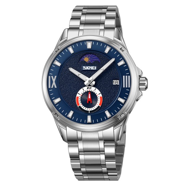 Чоловічий класичний годинник Skmei 9326SIBU Silver-Blue зі сталевим браслетом та синім циферблатом