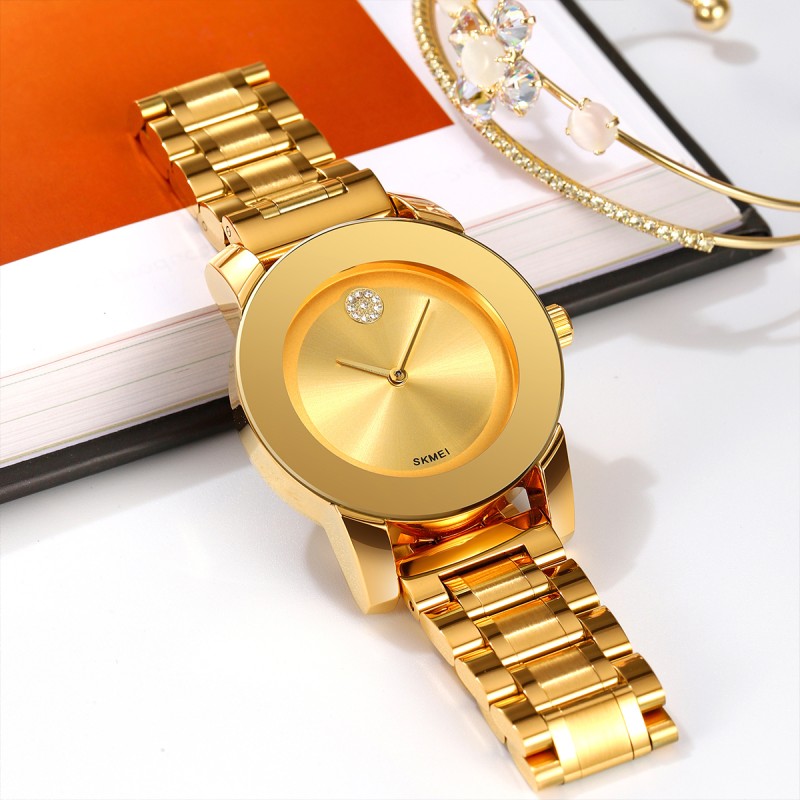 Жіночий годинник Skmei 2176GD Gold у класичному стилі, металевий браслет, золотистий колір