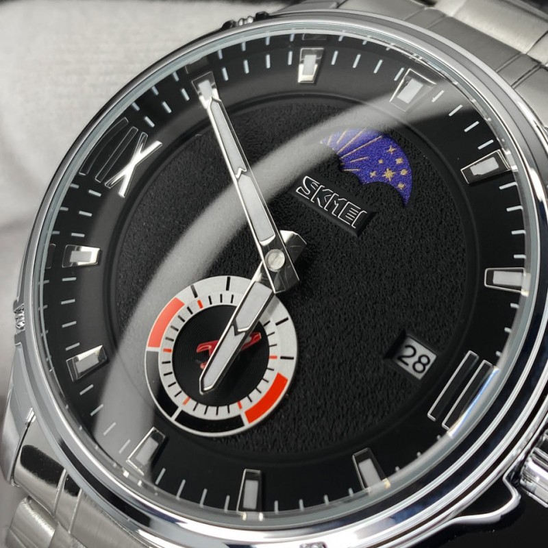 Чоловічий класичний годинник Skmei 9326SIBK Silver-Black зі сріблястим браслетом та чорним циферблатом