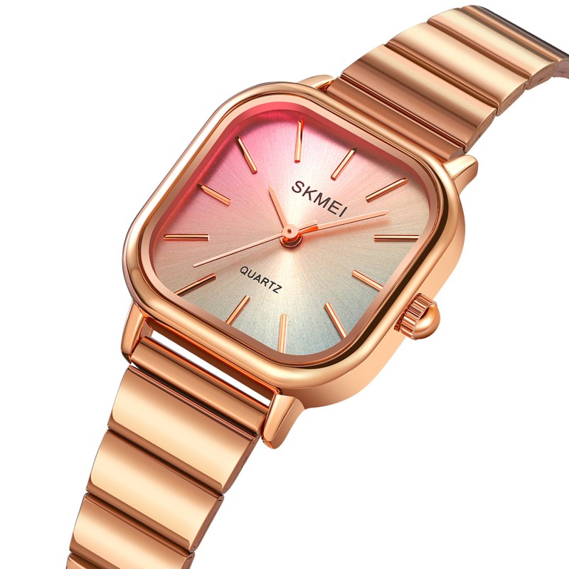 Женские часы Skmei 2190RG Rose Gold в квадратном корпусе с металлическим браслетом