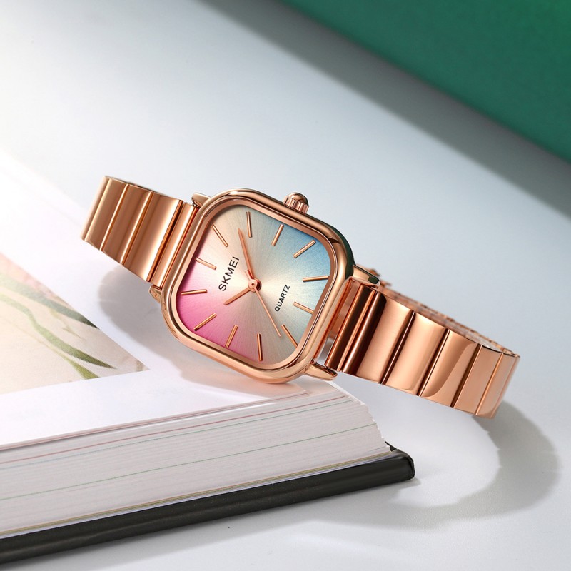 Женские часы Skmei 2190RG Rose Gold в квадратном корпусе с металлическим браслетом