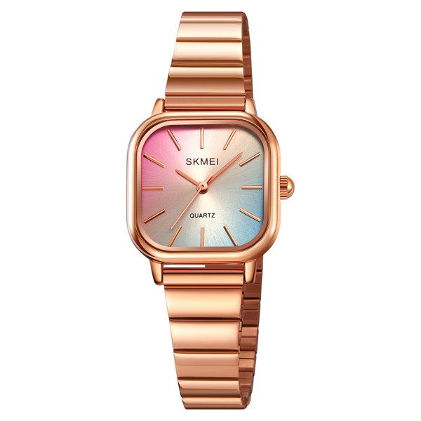 Женские часы Skmei 2190RG Rose Gold в квадратном корпусе с металлическим браслетом