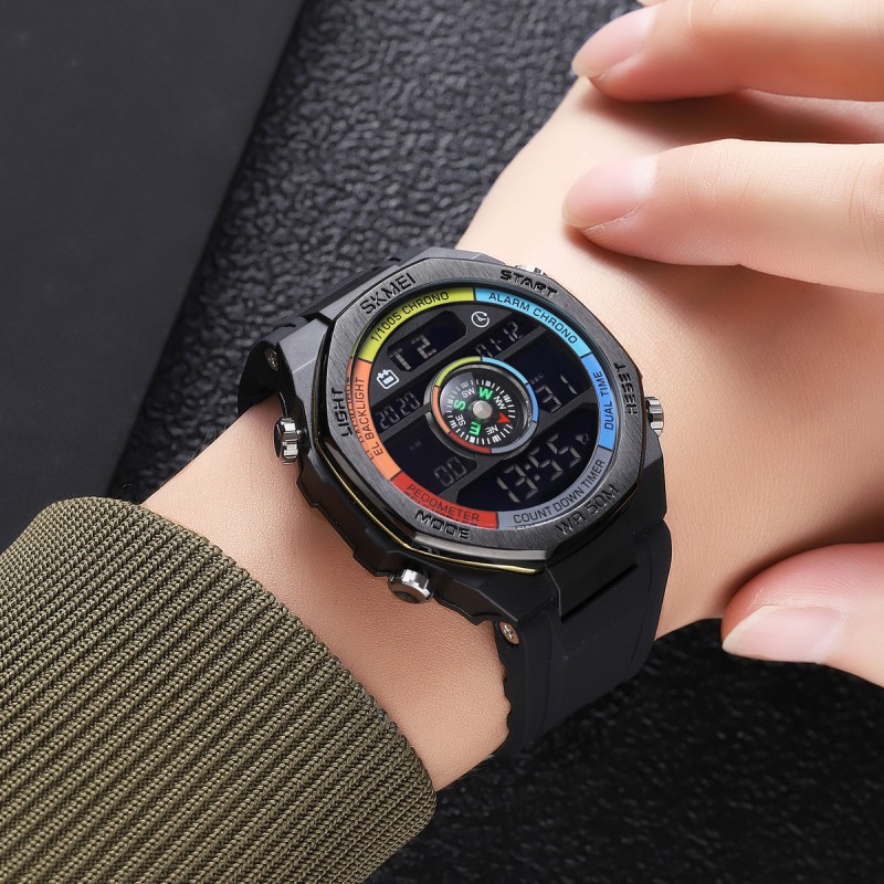 Чоловічий спортивний годинник Skmei 2209CLGD Colorful-Gold з електронним циферблатом та таймером