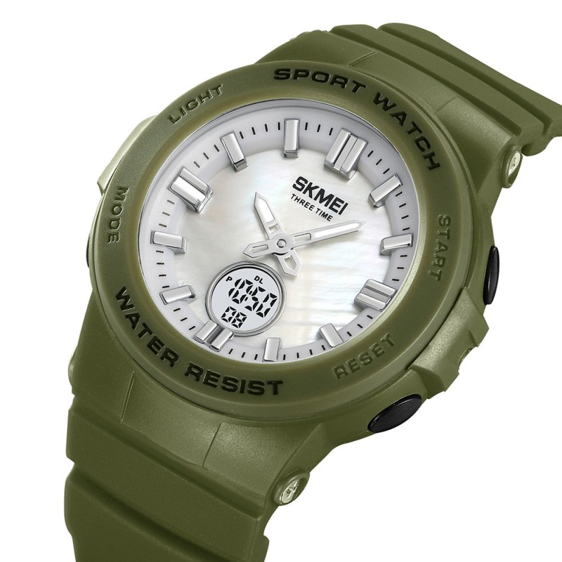 Жіночий спортивний годинник Skmei 2125AG Army green з комбінованим циферблатом та підсвічуванням