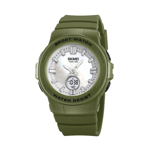 Жіночий спортивний годинник Skmei 2125AG Army green з комбінованим циферблатом та підсвічуванням