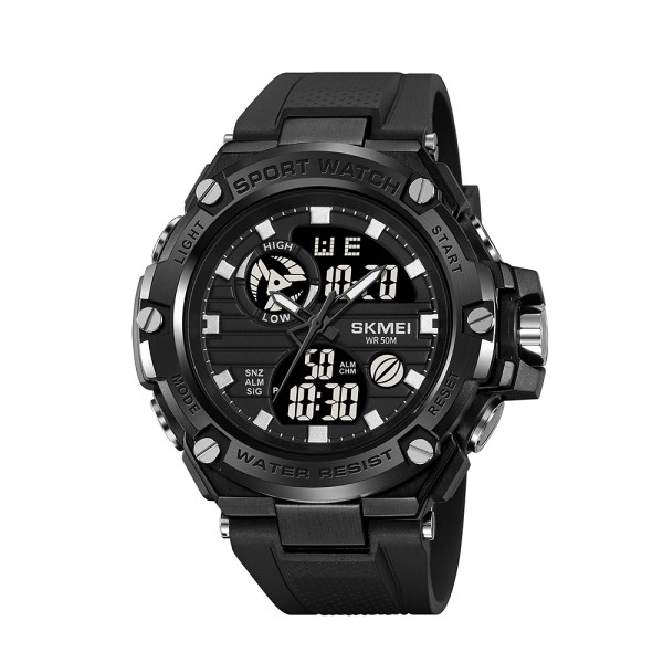 Чоловічий спортивний годинник Skmei 2119BK Black з комбінованим циферблатом та водозахистом 5 ATM