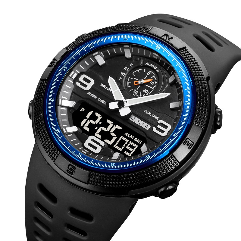 Чоловічий спортивний годинник Skmei 1655BUBK Black-Blue з підсвічуванням та захистом 5 ATM