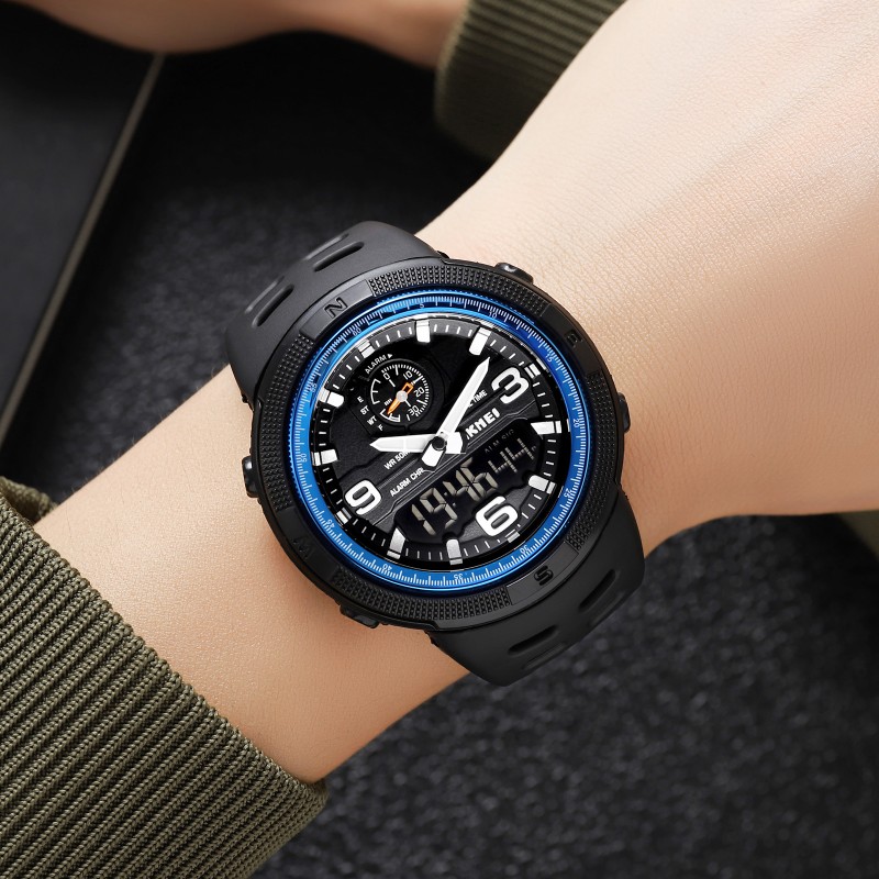 Чоловічий спортивний годинник Skmei 1655BUBK Black-Blue з підсвічуванням та захистом 5 ATM
