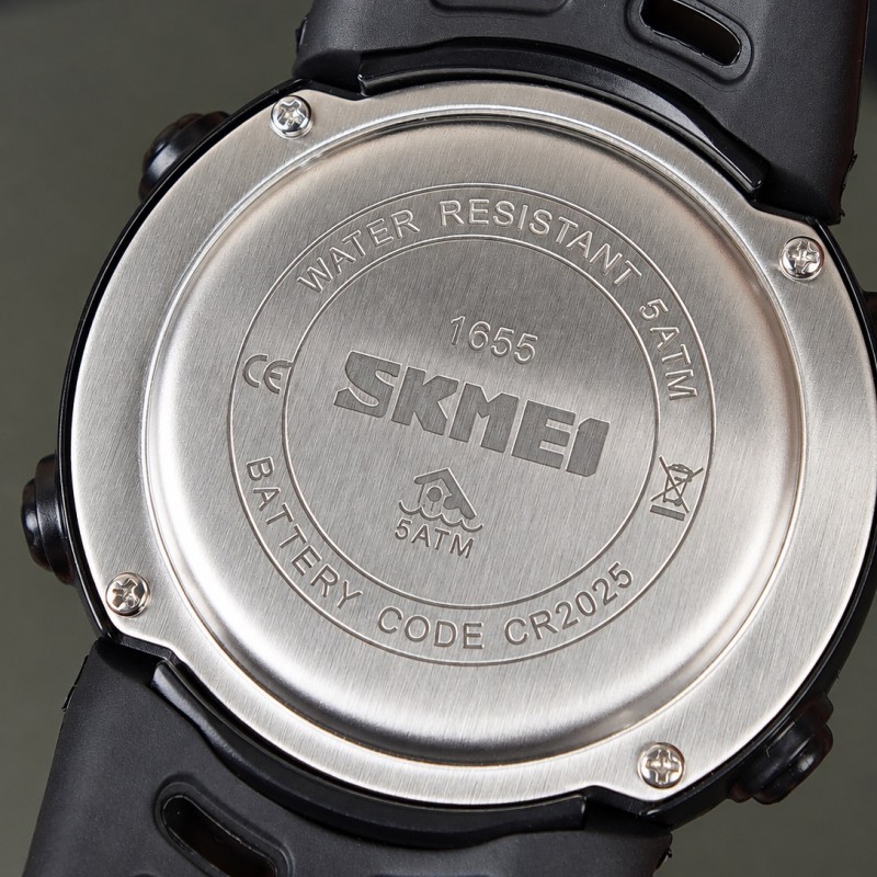 Мужские спортивные часы Skmei 1655BKWT Black-White с комбинированным циферблатом и подсветкой