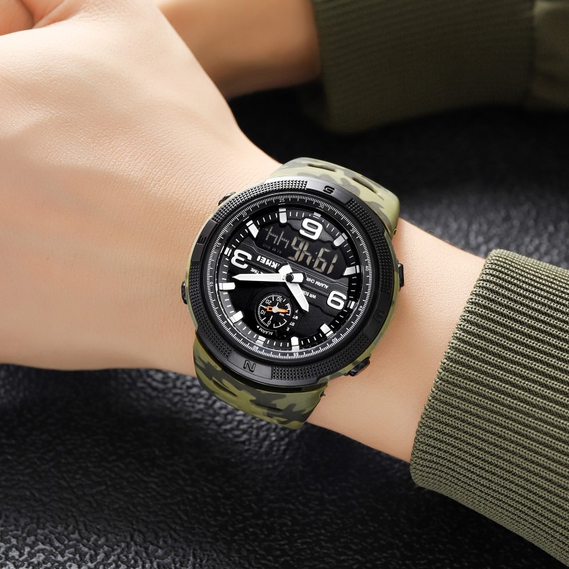 Мужские тактические часы Skmei 1655CMGNBK Camo Green-Black со стрелочно-электронным циферблатом
