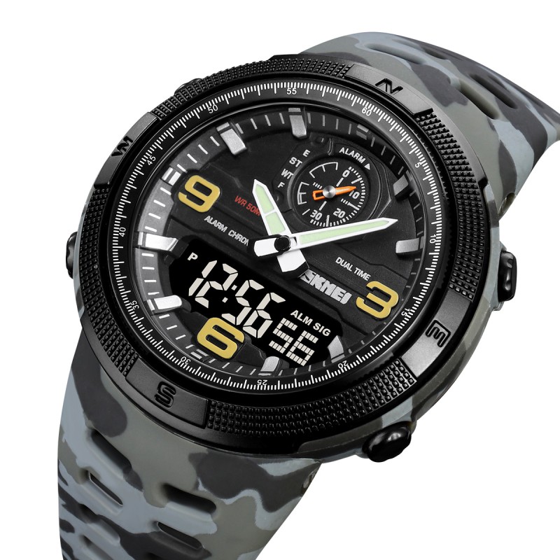 Мужские спортивные часы Skmei 1655CMGYBK Camo Grey-Black с подсветкой и календарем
