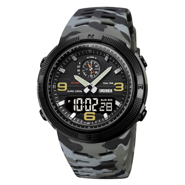Мужские спортивные часы Skmei 1655CMGYBK Camo Grey-Black с подсветкой и календарем