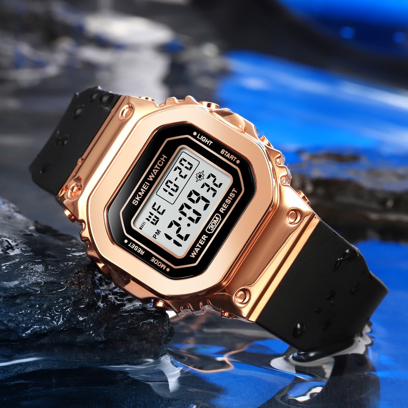 Жіночий спортивний годинник Skmei 1796RGBK Rose Gold з електронним циферблатом та будильником