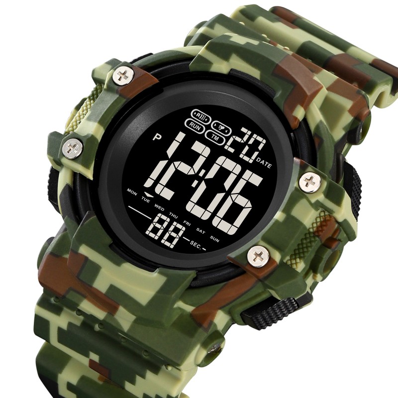 Чоловічий спортивний годинник Skmei 2195CMGN Camo Green з електронним циферблатом та підсвіткою
