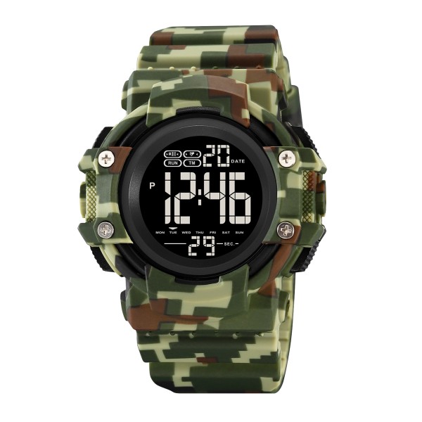 Чоловічий спортивний годинник Skmei 2195CMGN Camo Green з електронним циферблатом та підсвіткою
