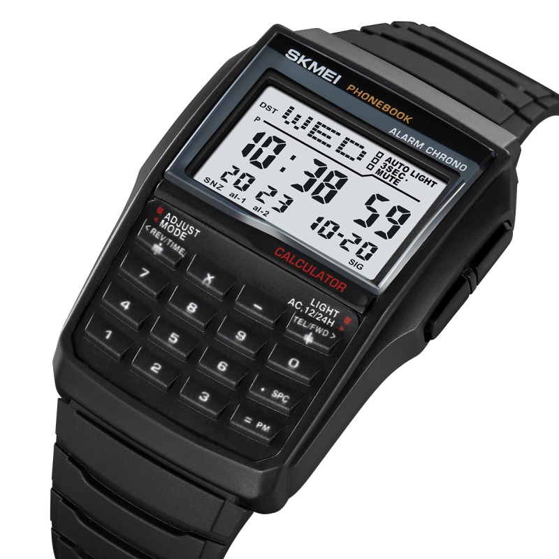 Чоловічий електронний годинник Skmei 2255BK Black зі спортивними функціями та калькулятором