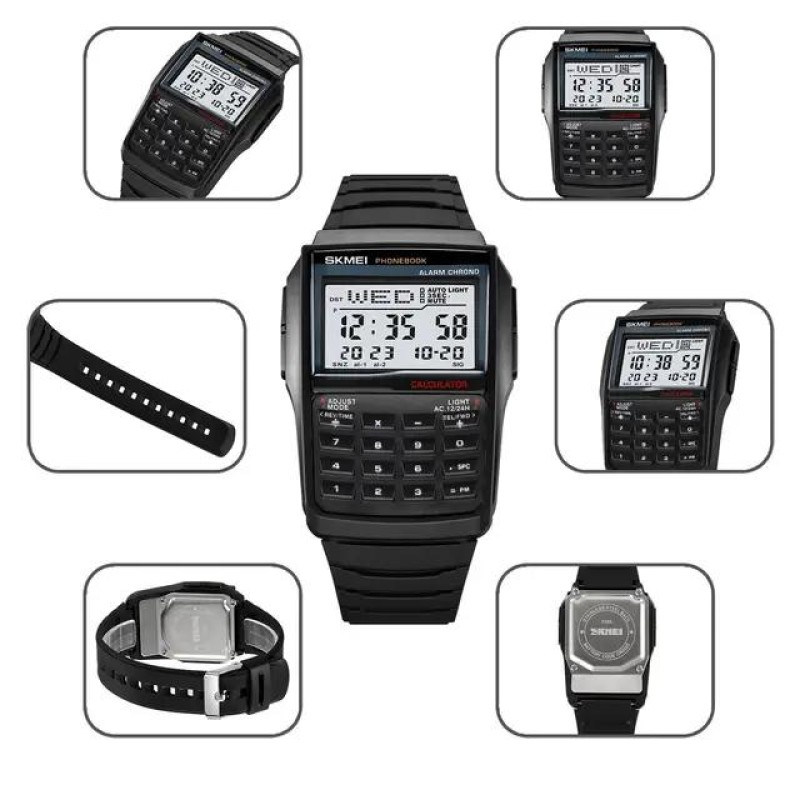 Чоловічий електронний годинник Skmei 2255BK Black зі спортивними функціями та калькулятором