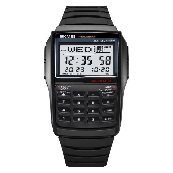 Чоловічий електронний годинник Skmei 2255BK Black зі спортивними функціями та калькулятором