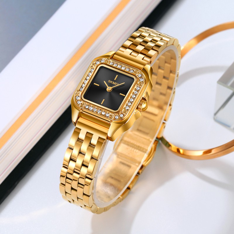 Жіночий годинник Skmei 2181GD Gold з квадратним корпусом та золотистим браслетом