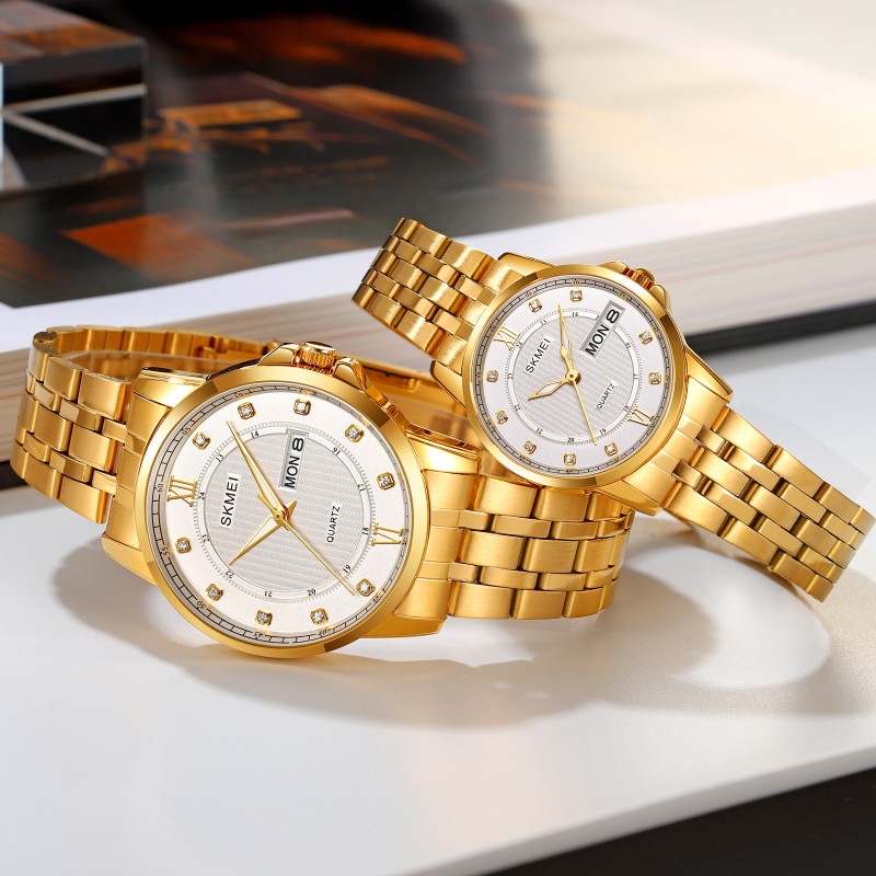 Женские часы Skmei 2085GDSI Gold-Silver в классическом стиле с календарем и металлическим браслетом