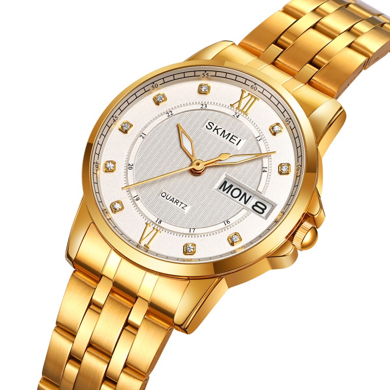Жіночий класичний годинник Skmei 2085GDBK Gold-Black з металевим браслетом та календарем