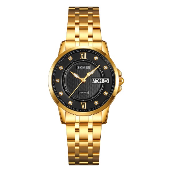 Жіночий класичний годинник Skmei 2085GDBK Gold-Black з металевим браслетом та календарем