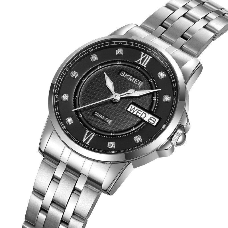 Жіночий годинник Skmei 2085SIBK Silver-Black зі сріблястим металевим браслетом та чорним циферблатом