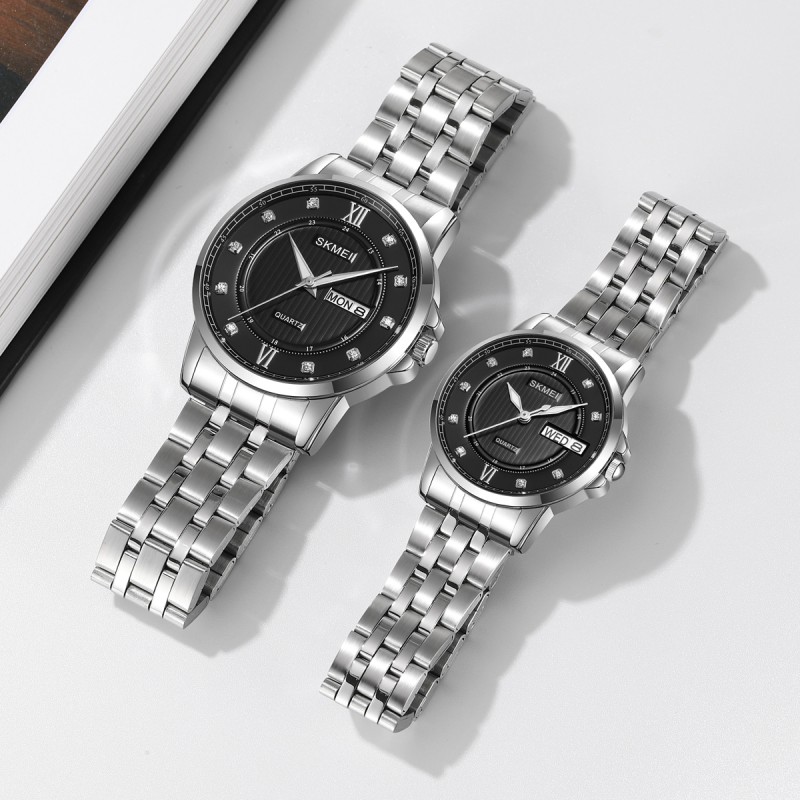 Жіночий годинник Skmei 2085SIBK Silver-Black зі сріблястим металевим браслетом та чорним циферблатом