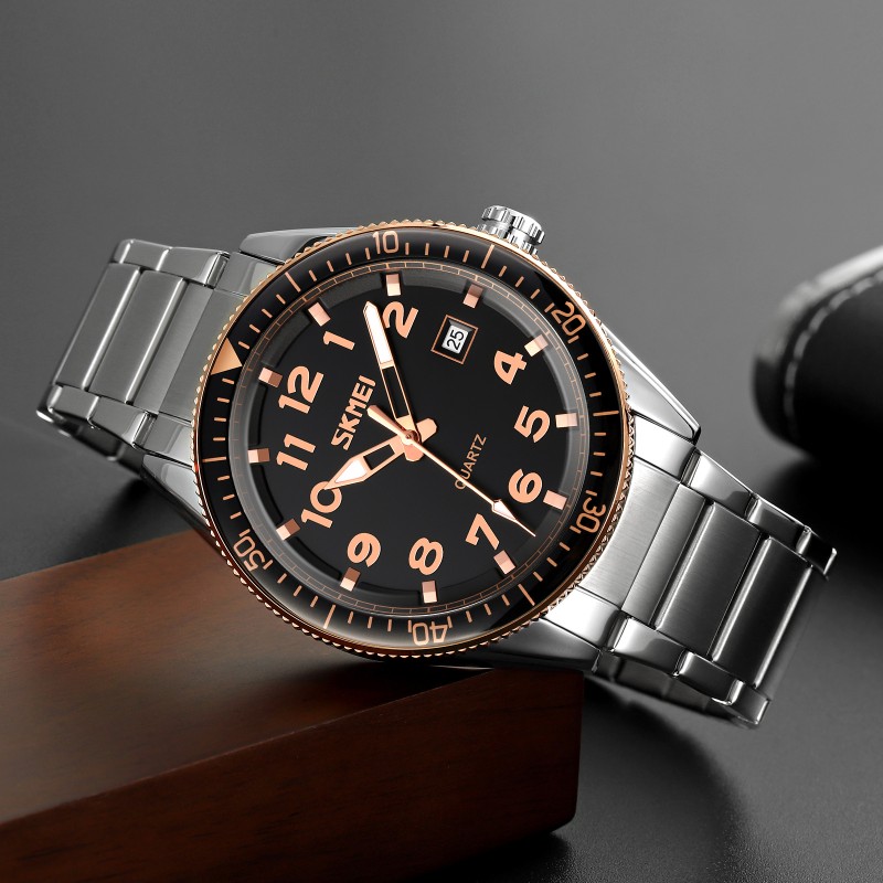 Чоловічий годинник Skmei 9232SRGBK Rose Gold-Black з мінеральним склом та люмінесценцією