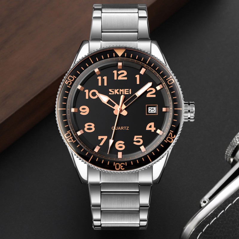 Чоловічий годинник Skmei 9232SRGBK Rose Gold-Black з мінеральним склом та люмінесценцією