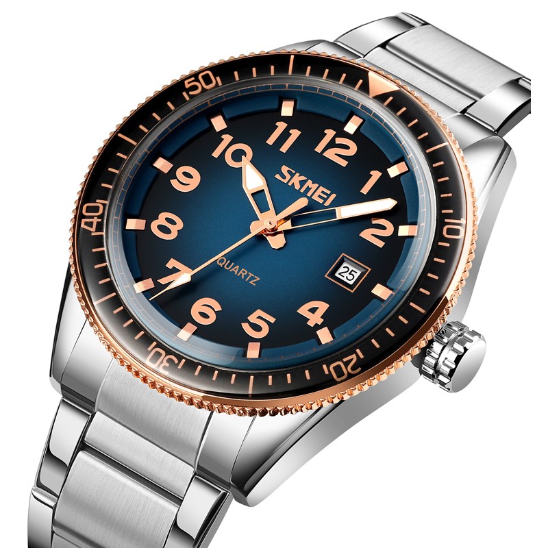 Чоловічий годинник Skmei 9232SRGBU Rose Gold-Blue зі сталевим браслетом та мінеральним склом