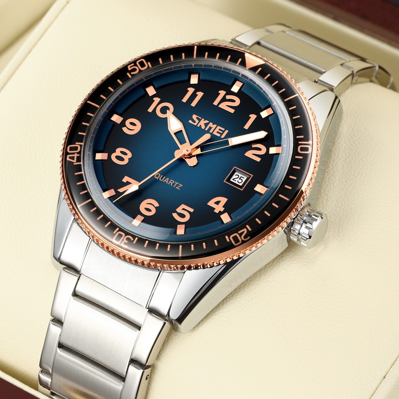 Чоловічий годинник Skmei 9232SRGBU Rose Gold-Blue зі сталевим браслетом та мінеральним склом
