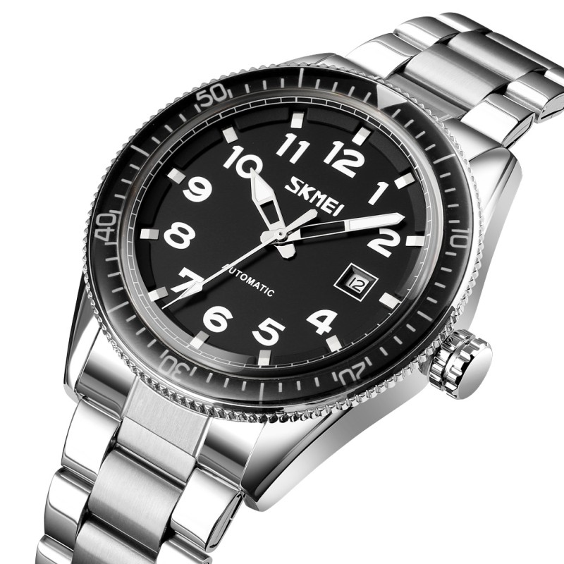 Мужские классические часы Skmei 9232SSIBK Silver/Black-steel strap с серебристым браслетом и черным циферблатом
