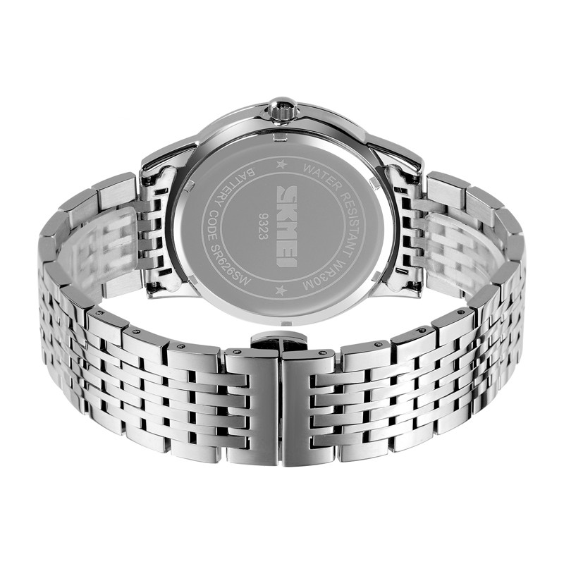 Мужские классические часы Skmei 9323SIBK Silver-Black с серебристым браслетом и календарем