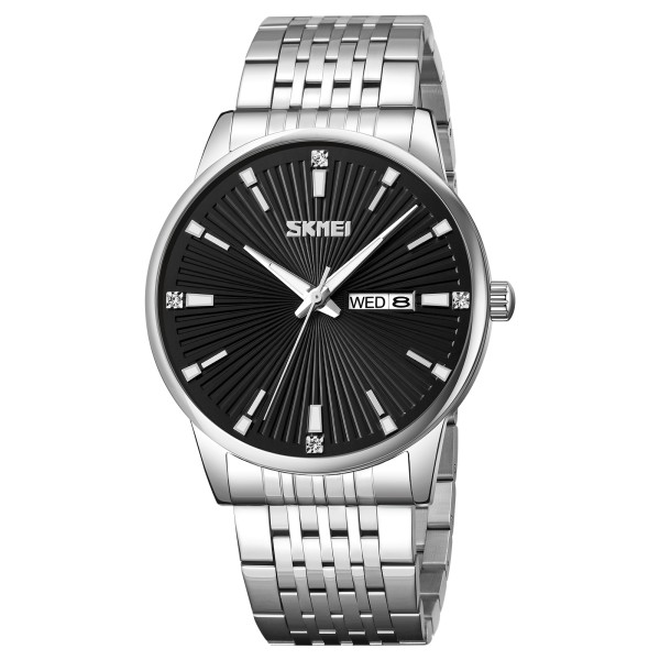 Мужские классические часы Skmei 9323SIBK Silver-Black с серебристым браслетом и календарем