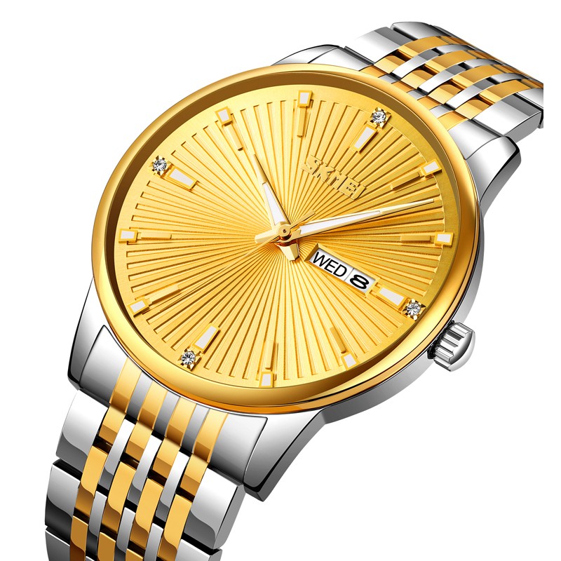 Чоловічий класичний годинник Skmei 9323TGDGD Silver/Gold-Gold з металевим браслетом та календарем