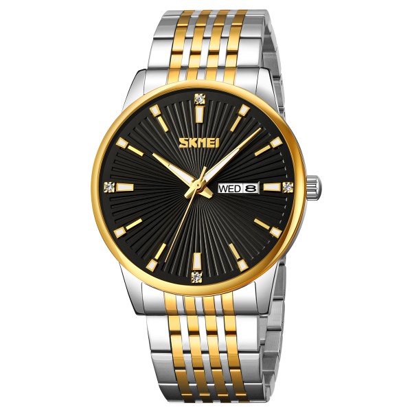 Мужские классические часы Skmei 9323TGDBK Silver/Gold-Black с минеральным стеклом и календарем