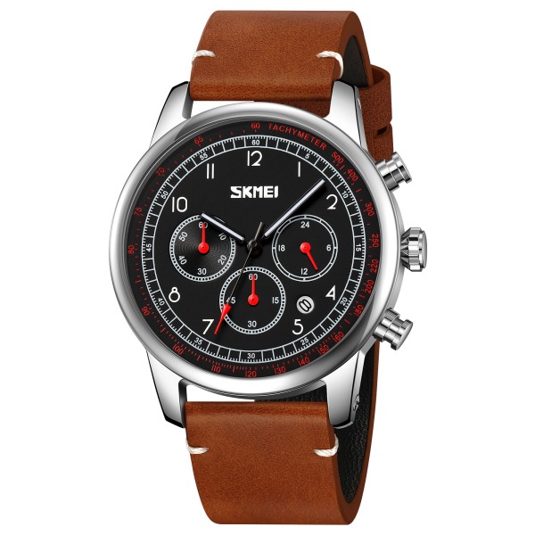 Чоловічий годинник Skmei 9318BKBN Black-Brown з хронографом та шкіряним ремінцем