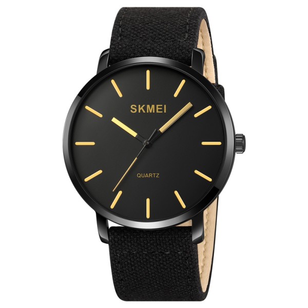 Чоловічий годинник Skmei 1984BGD Gold-braided belt з мінеральним склом та шкіряним ремінцем