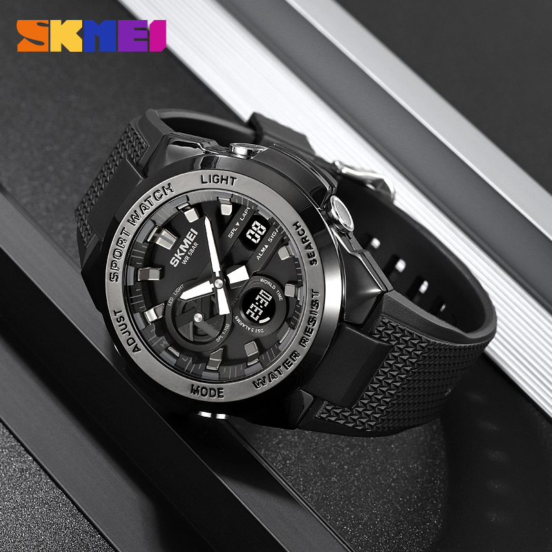 Чоловічий годинник Skmei 2105BK Black з комбінованим циферблатом та підсвічуванням