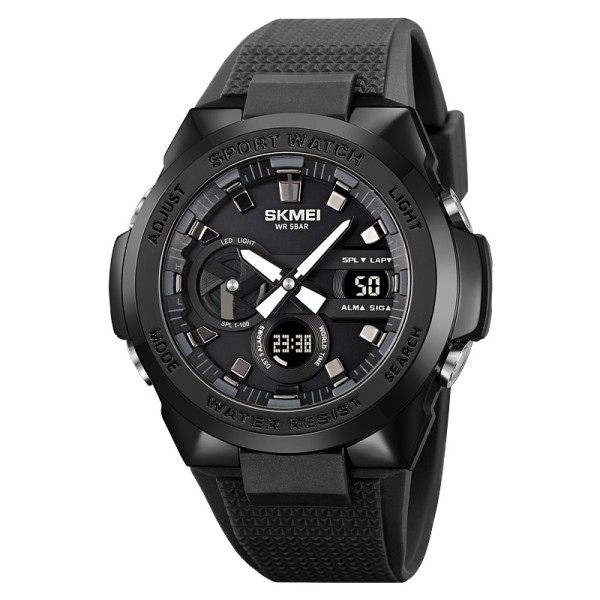 Чоловічий годинник Skmei 2105BK Black з комбінованим циферблатом та підсвічуванням