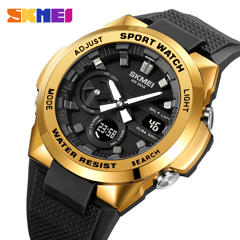 Мужские часы Skmei 2105GD Gold со стрелочно-электронным циферблатом и подсветкой
